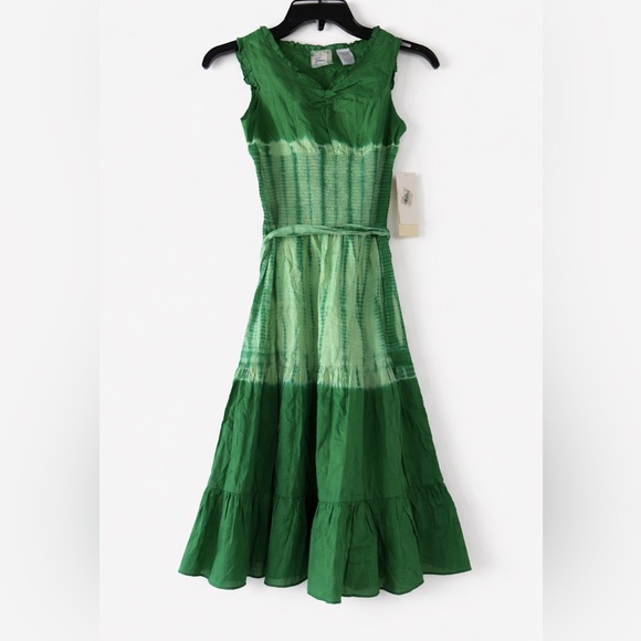 Guess Other - Guess Green Tiered Tie-Dye Maxi Dress with Smocked Bodice
